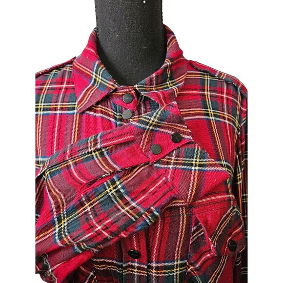 2/$35-Sanctuary Plaid Long Sleeve Snap Button Boyfriend Shirt Pockets - Women M - Picture 6 of 11